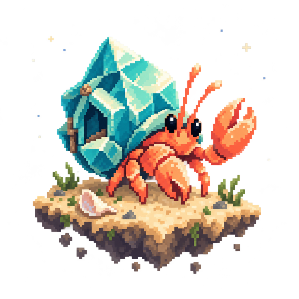 A pocket-sized crab keeping an interesting scrap close by.