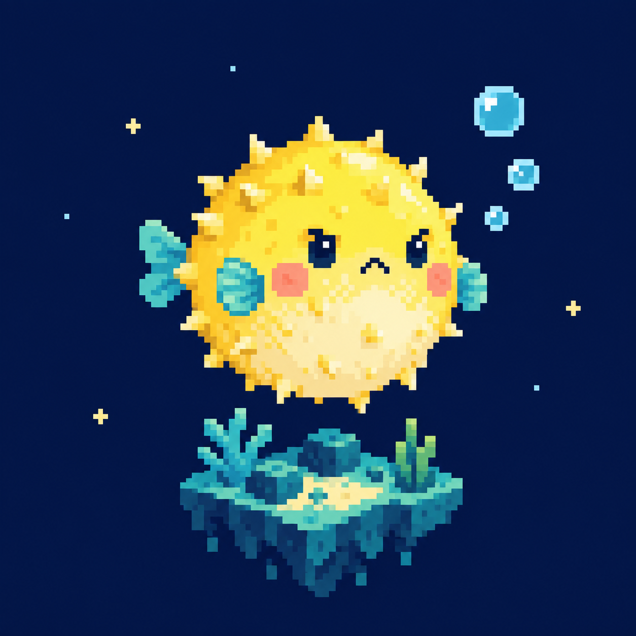 A round little puffer carrying a message across a wide blue world.